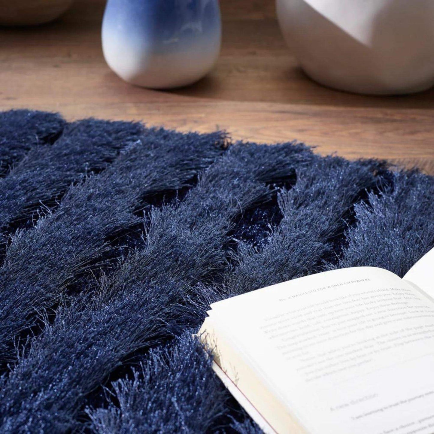 Carved Glamour Navy Shaggy Rug