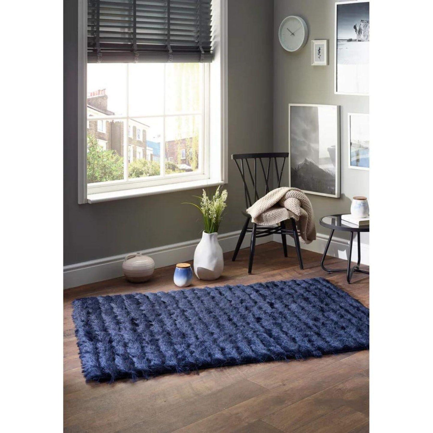 Carved Glamour Navy Shaggy Rug