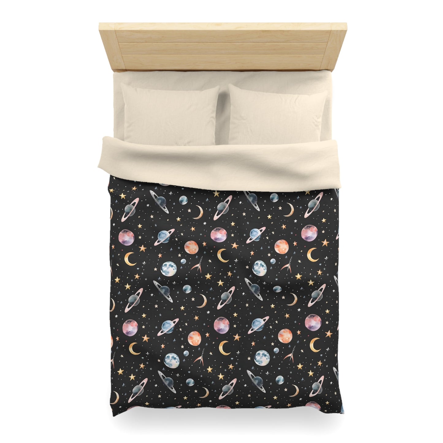 Space Planets Duvet Cover, Celestial Stars Moon Bedding Queen King Full Twin XL Microfiber Unique Designer Bed Quilt Bedroom Decor