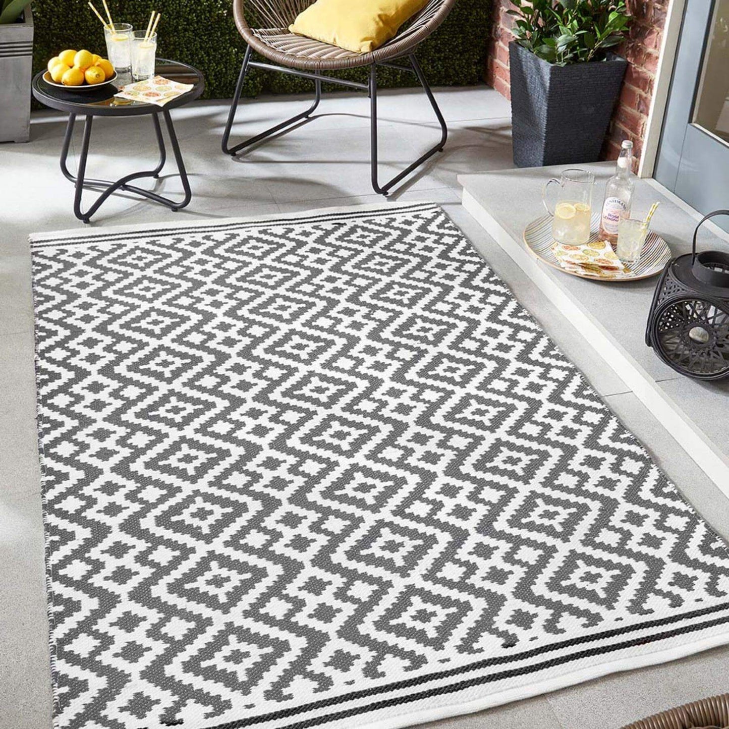 Aztec Silver Grey Outdoor Rug