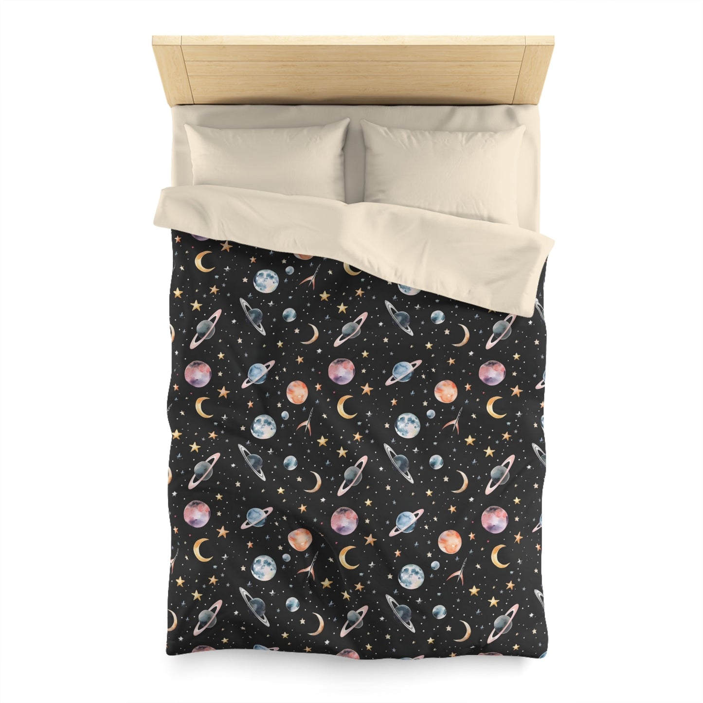 Space Planets Duvet Cover, Celestial Stars Moon Bedding Queen King Full Twin XL Microfiber Unique Designer Bed Quilt Bedroom Decor