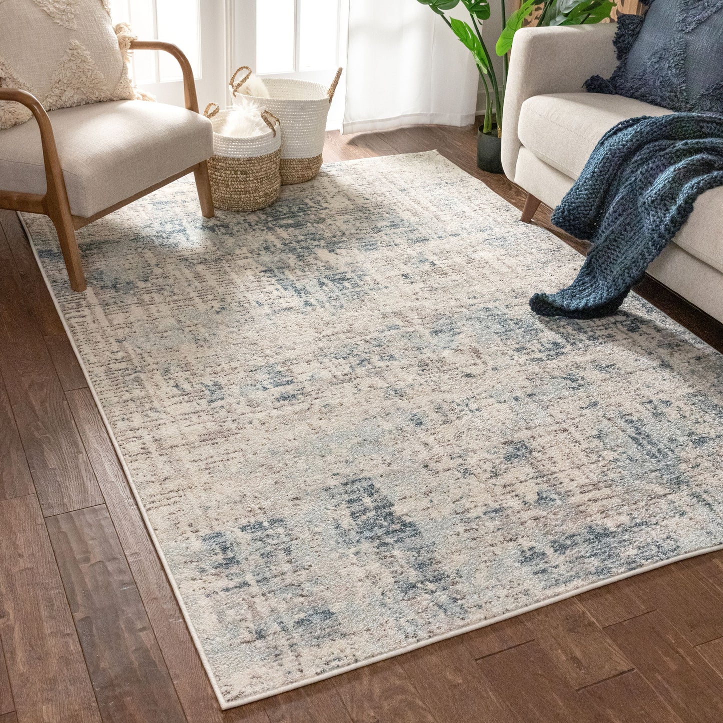 Tate Abstract Vintage Distressed Blue Rug