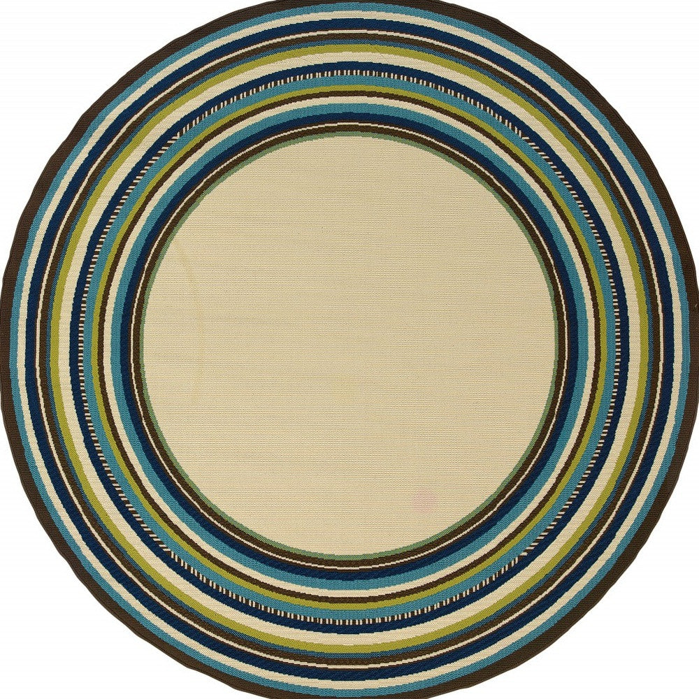 2' x 3' Ivory and Blue Striped Indoor Outdoor Area Rug