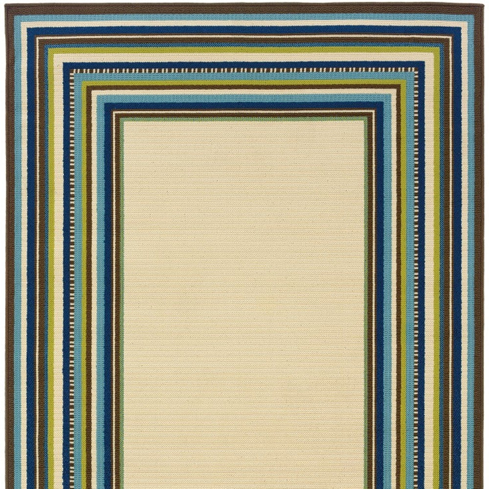 2' x 3' Ivory and Blue Striped Indoor Outdoor Area Rug