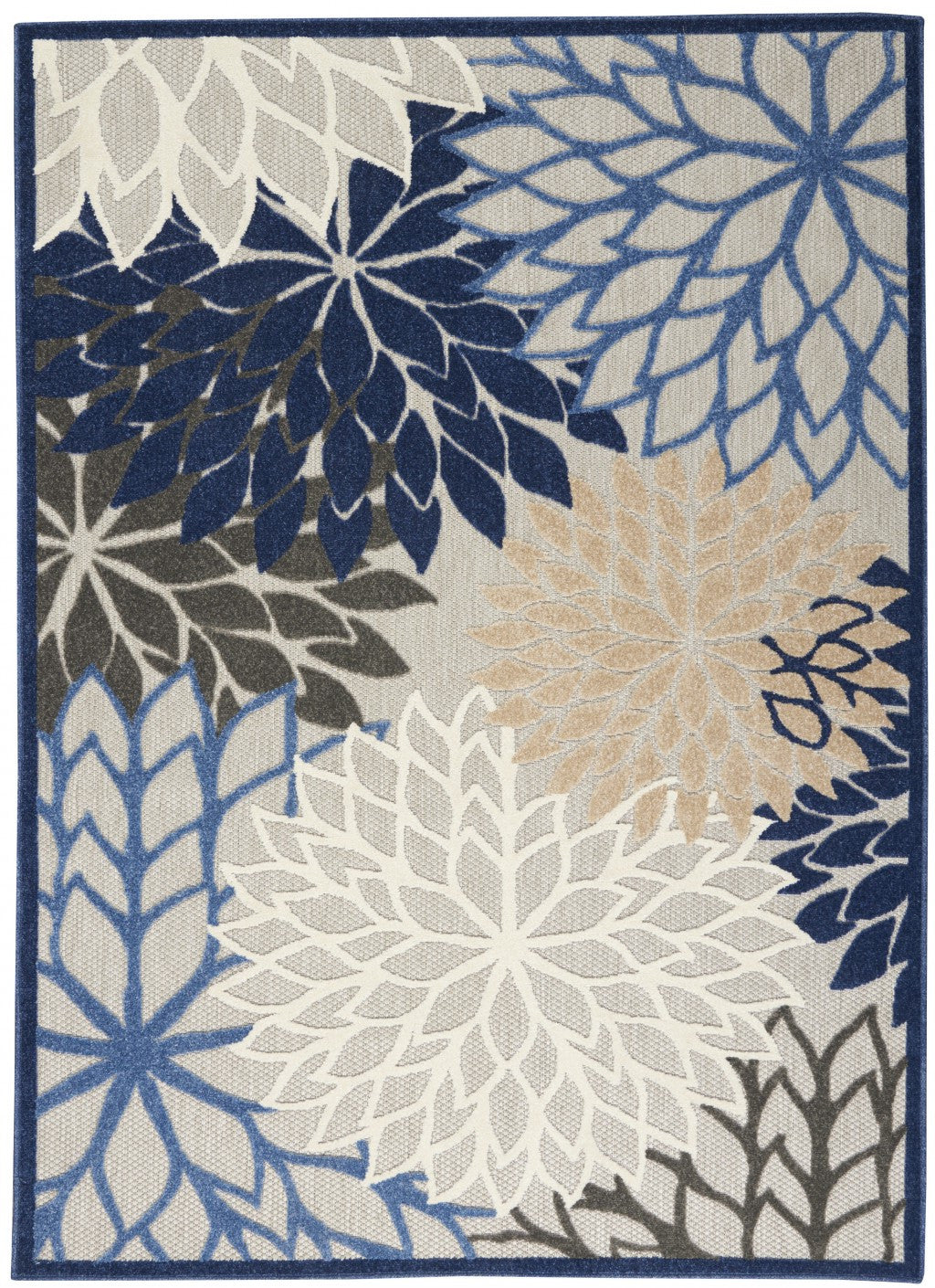 3' X 4' Blue And Gray Floral Indoor Outdoor Area Rug