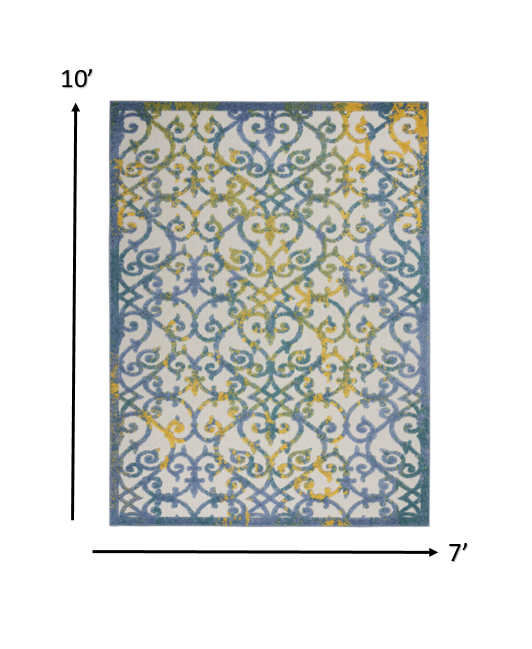 4' X 6' Ivory And Blue Floral Indoor Outdoor Area Rug