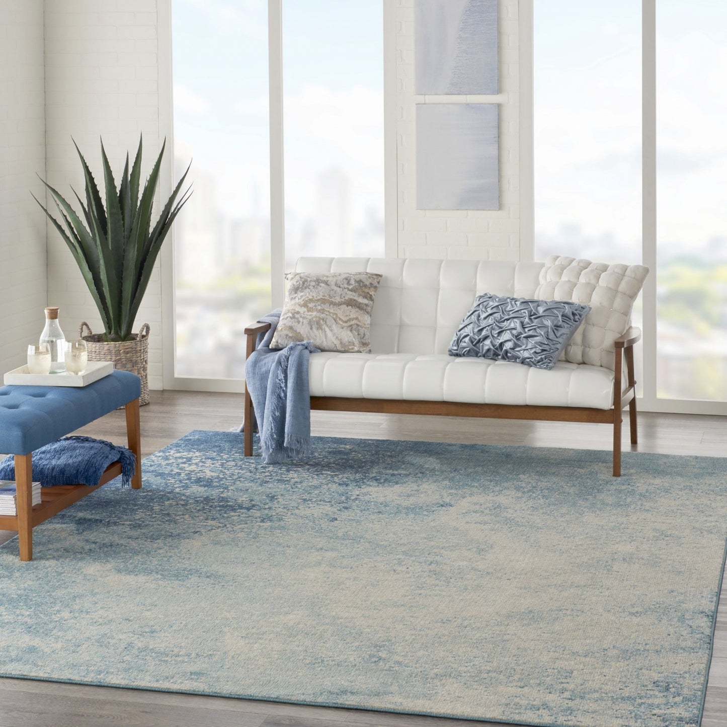 2' X 3' Ivory And Blue Abstract Power Loom Area Rug