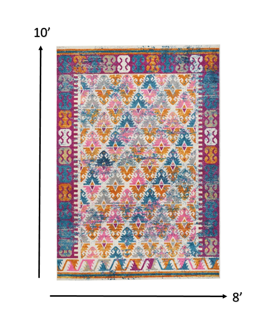 2’ X 3’ Ivory And Magenta Tribal Pattern Scatter Rug
