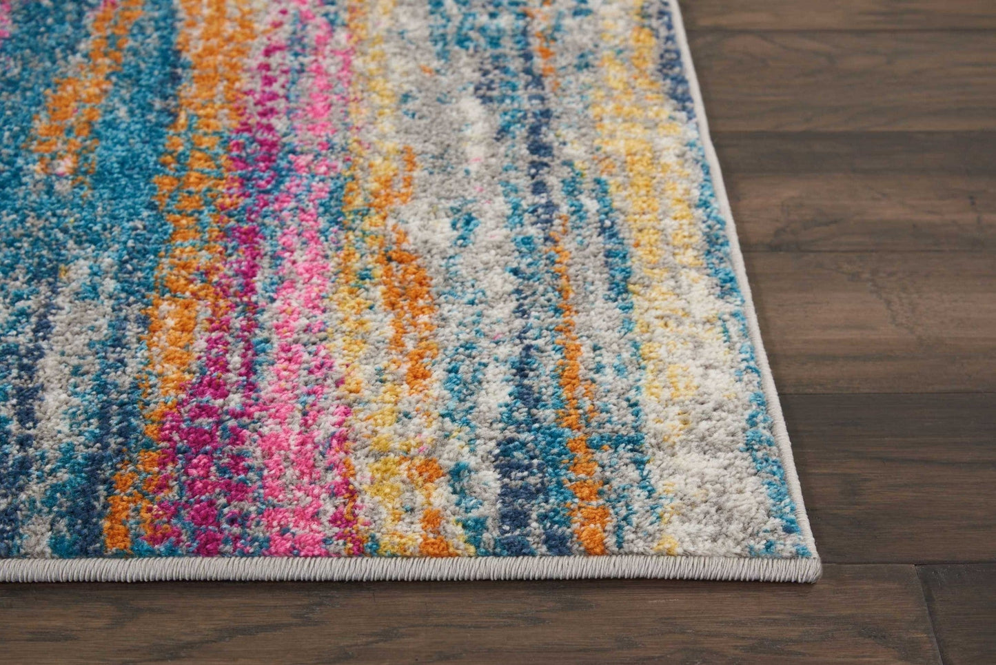 8' Pink And Blue Abstract Power Loom Runner Rug