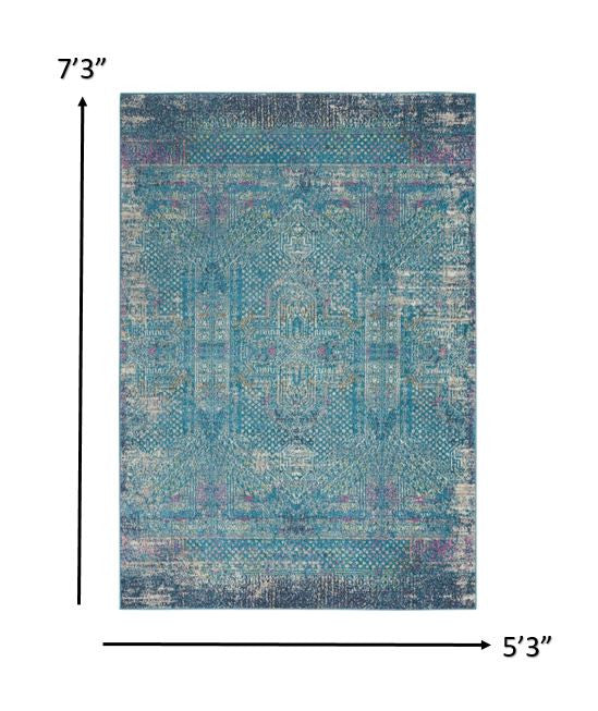 2' X 3' Blue Southwestern Power Loom Area Rug