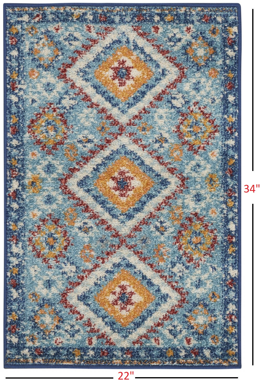 8' Blue And Orange Geometric Dhurrie Runner Rug