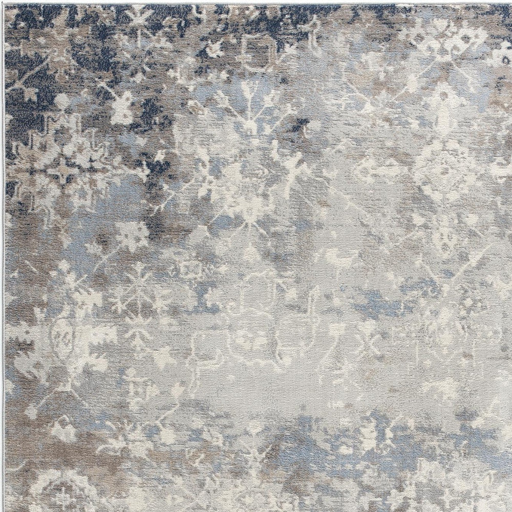2’ X 10’ Navy And Beige Distressed Vines Runner Rug