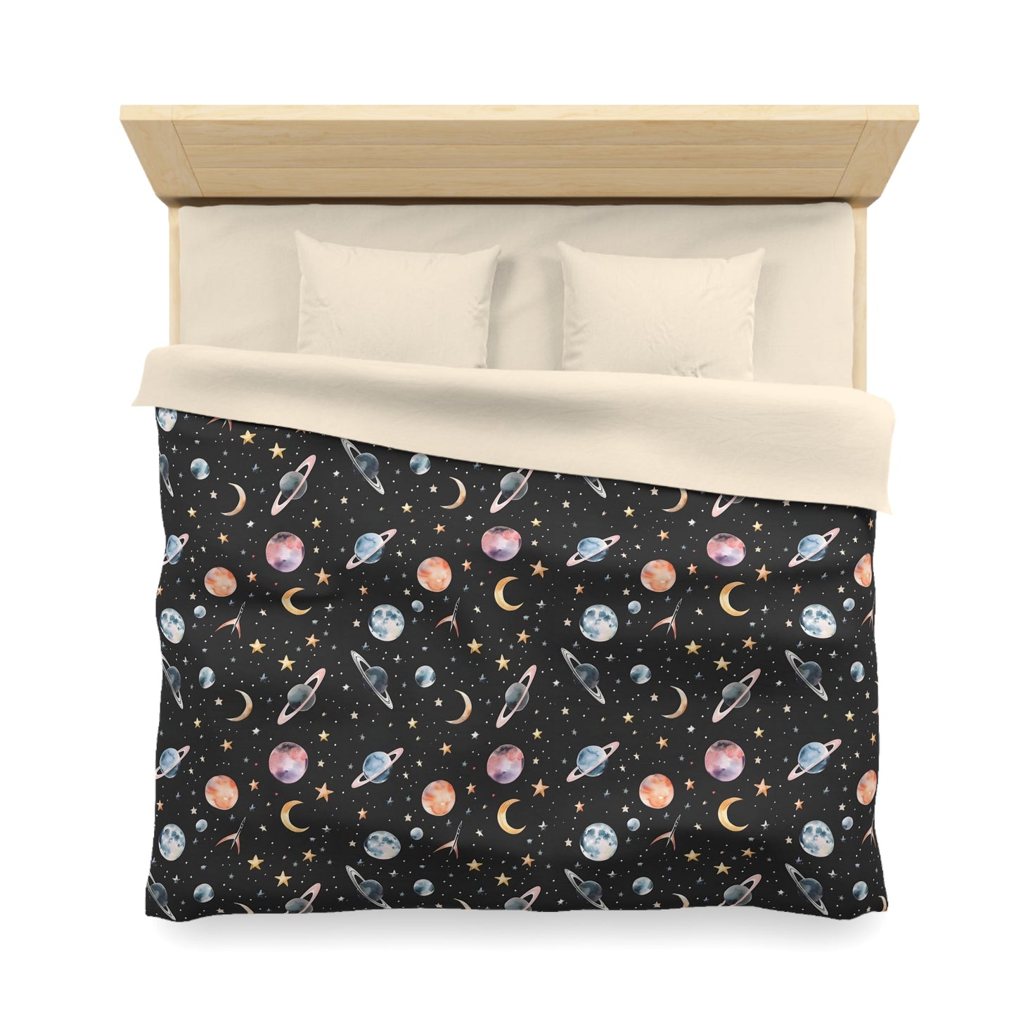 Space Planets Duvet Cover, Celestial Stars Moon Bedding Queen King Full Twin XL Microfiber Unique Designer Bed Quilt Bedroom Decor