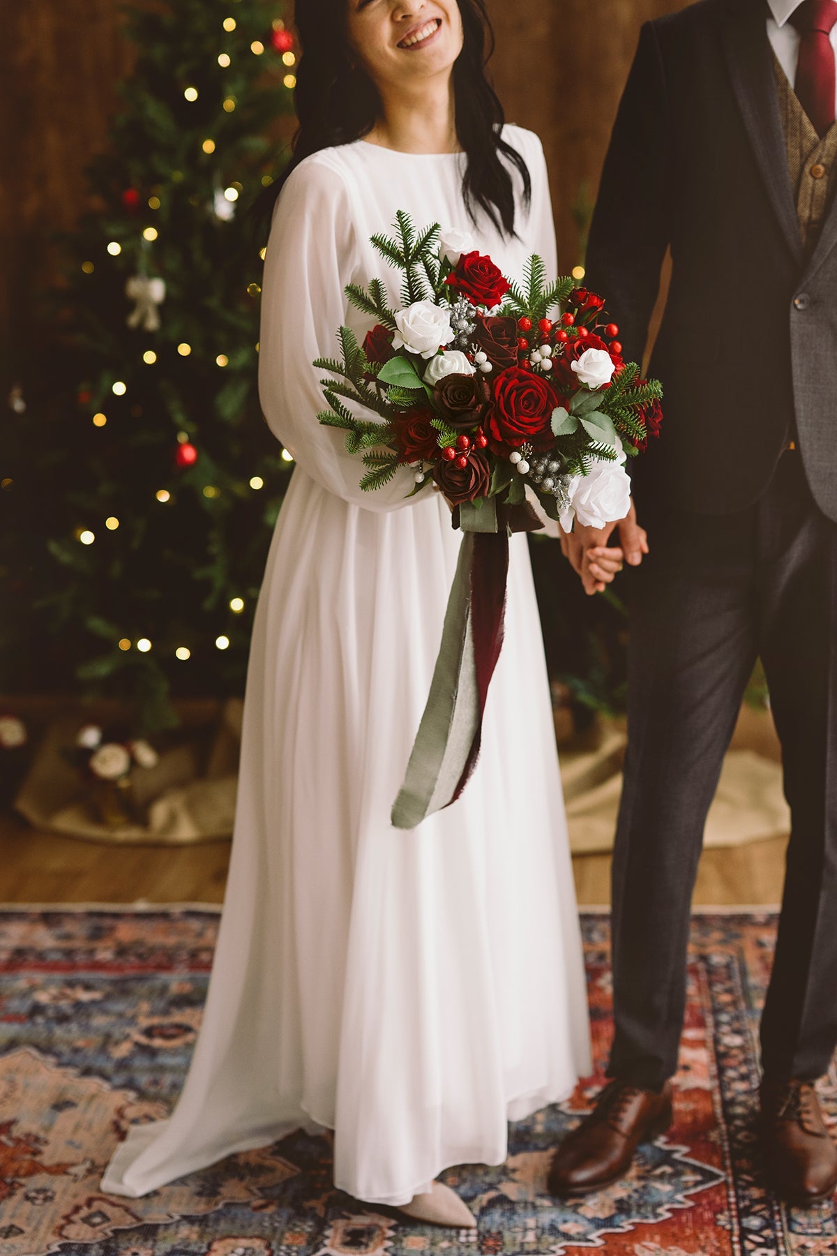 Small Free-Form Bridal Bouquet in Christmas Red & Sparkle