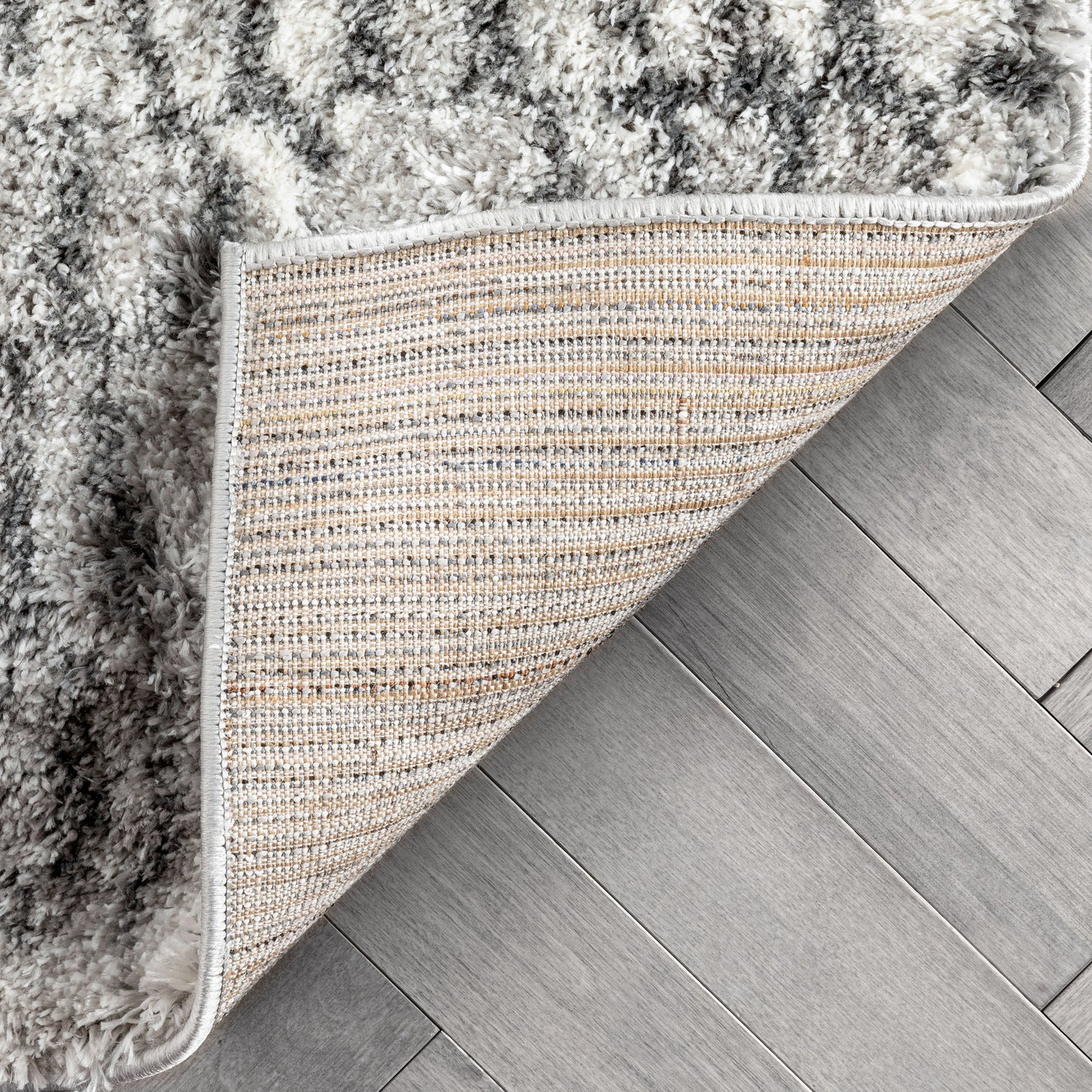 Sintra Mid-Century Modern Geometric Pattern Ivory Thick & Soft Shag Rug