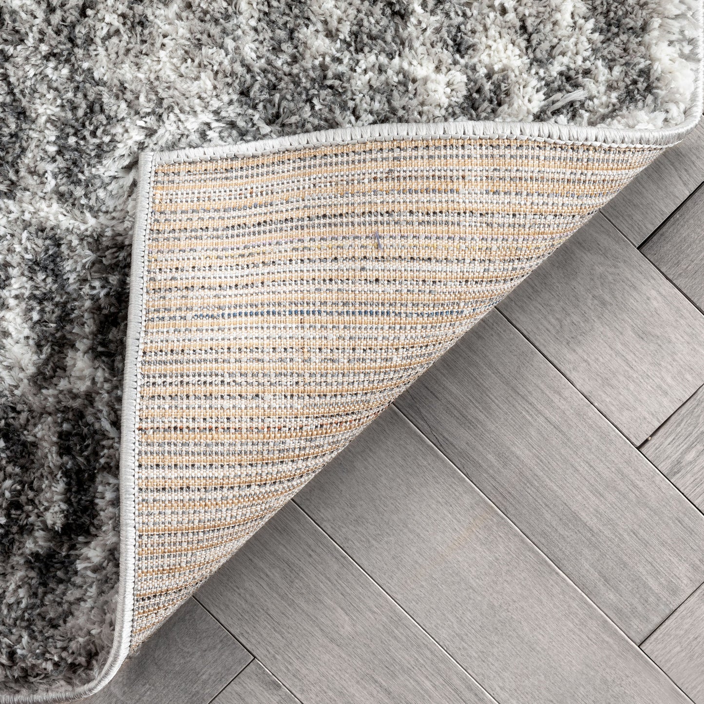 Sintra Mid-Century Modern Geometric Pattern Grey Thick & Soft Shag Rug