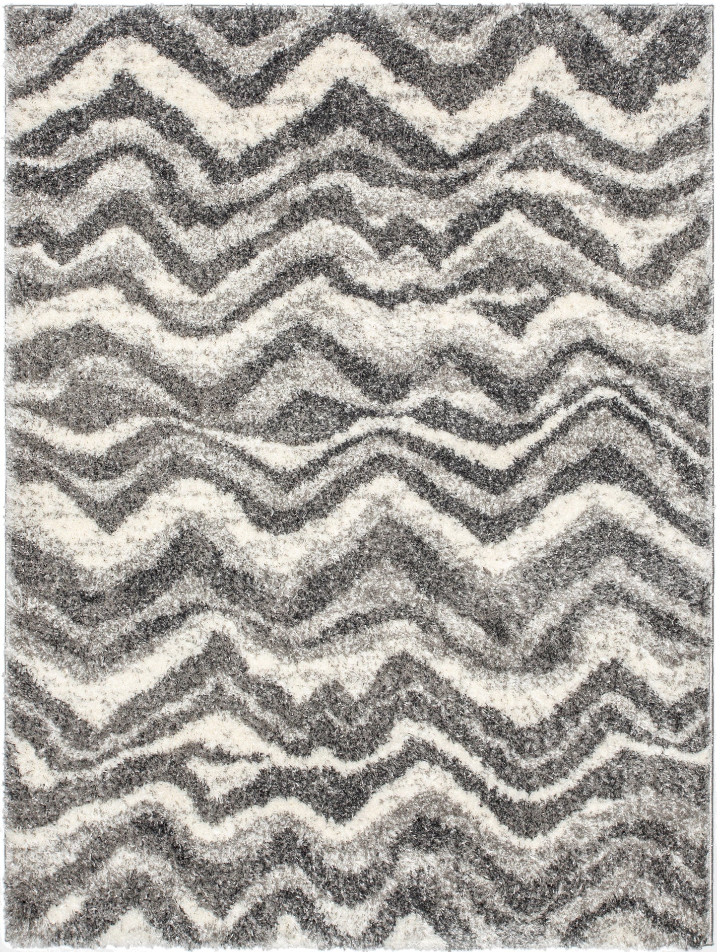 Tomar Modern Chevron Pattern Grey Thick & Soft Shag Rug