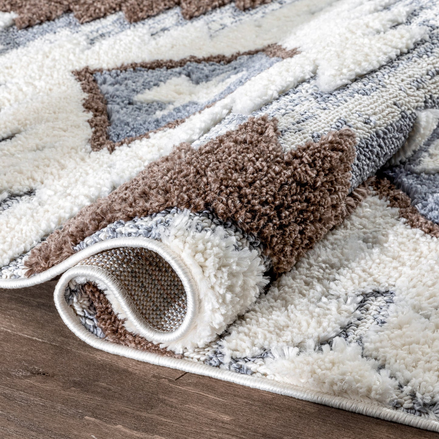 Ares Moroccan Diamond Trellis Ivory High-Low Shag Rug