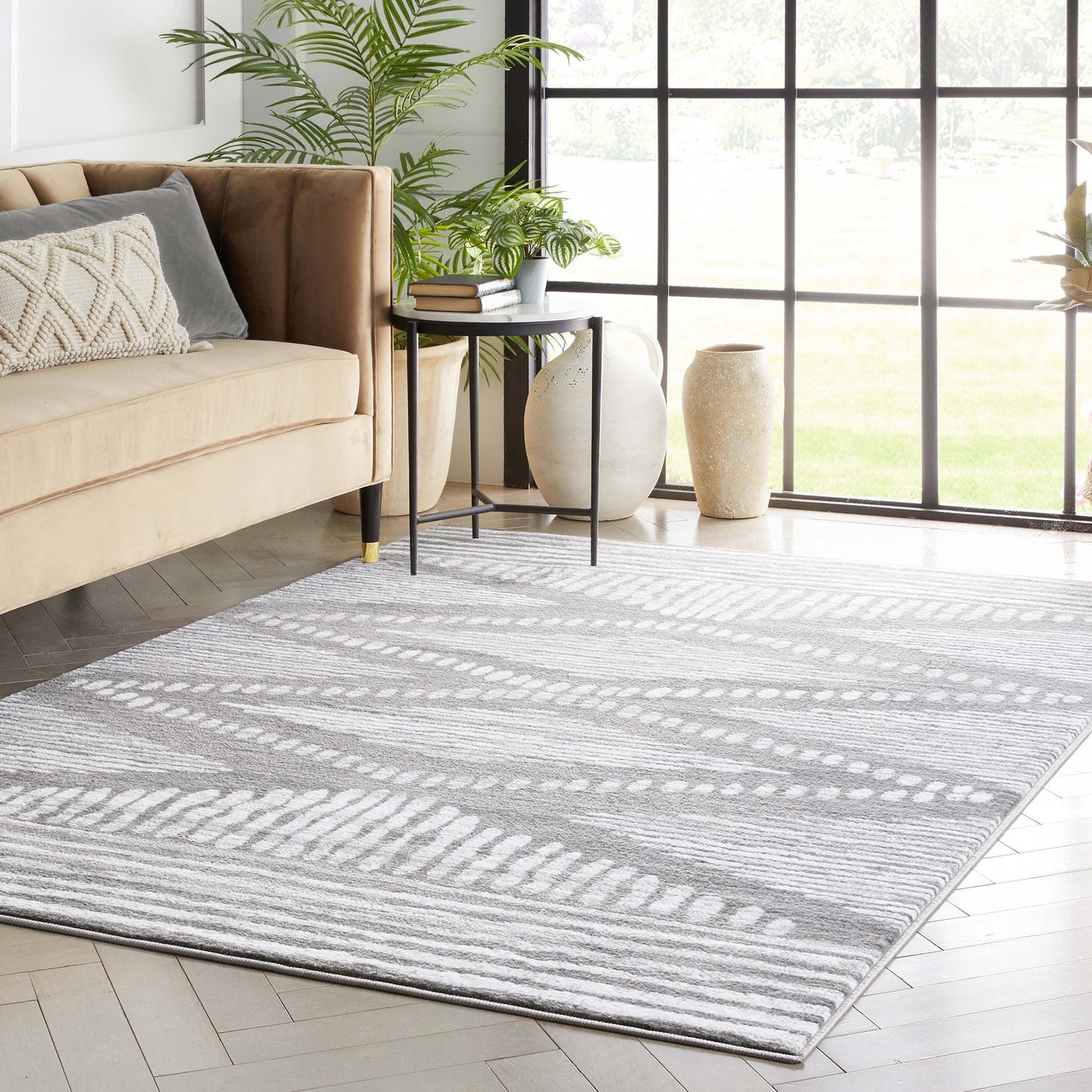 Aosta Tribal Diamond Pattern Grey Rug