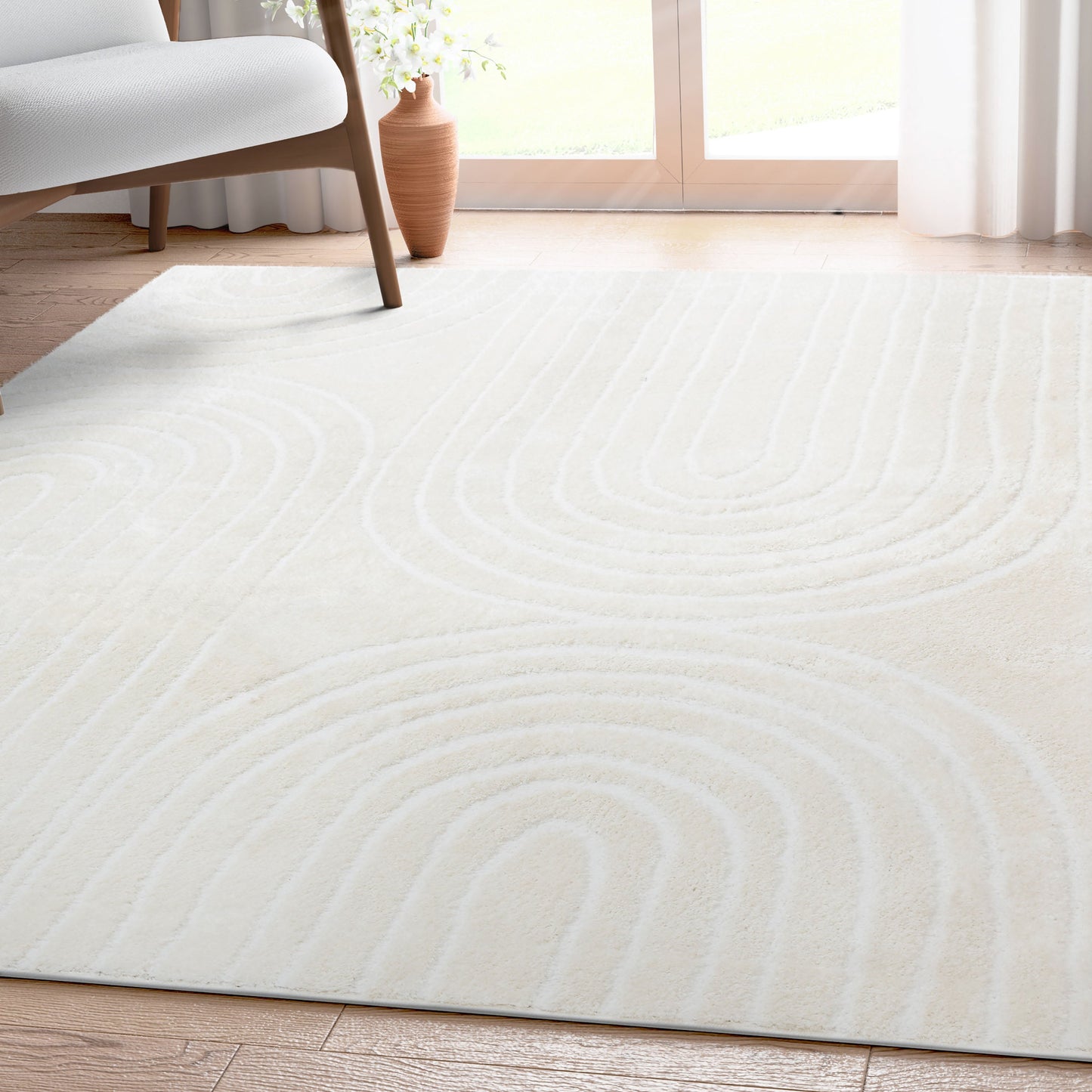 Boho Rainbow Shag Geometric Ivory High-Low Rug