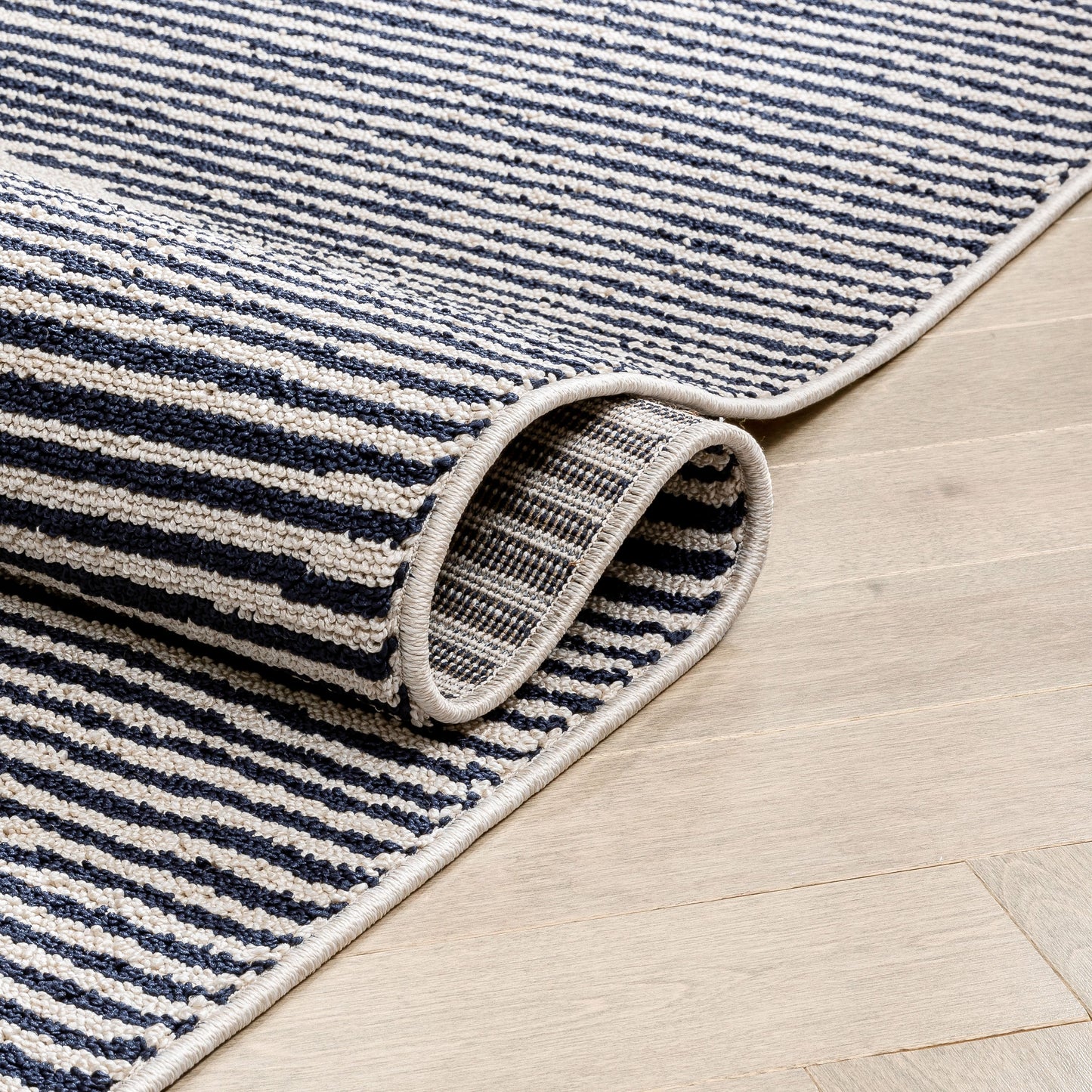 Zipped Tribal Aztec Geometric Ivory & Navy Blue Kilim-Style Rug