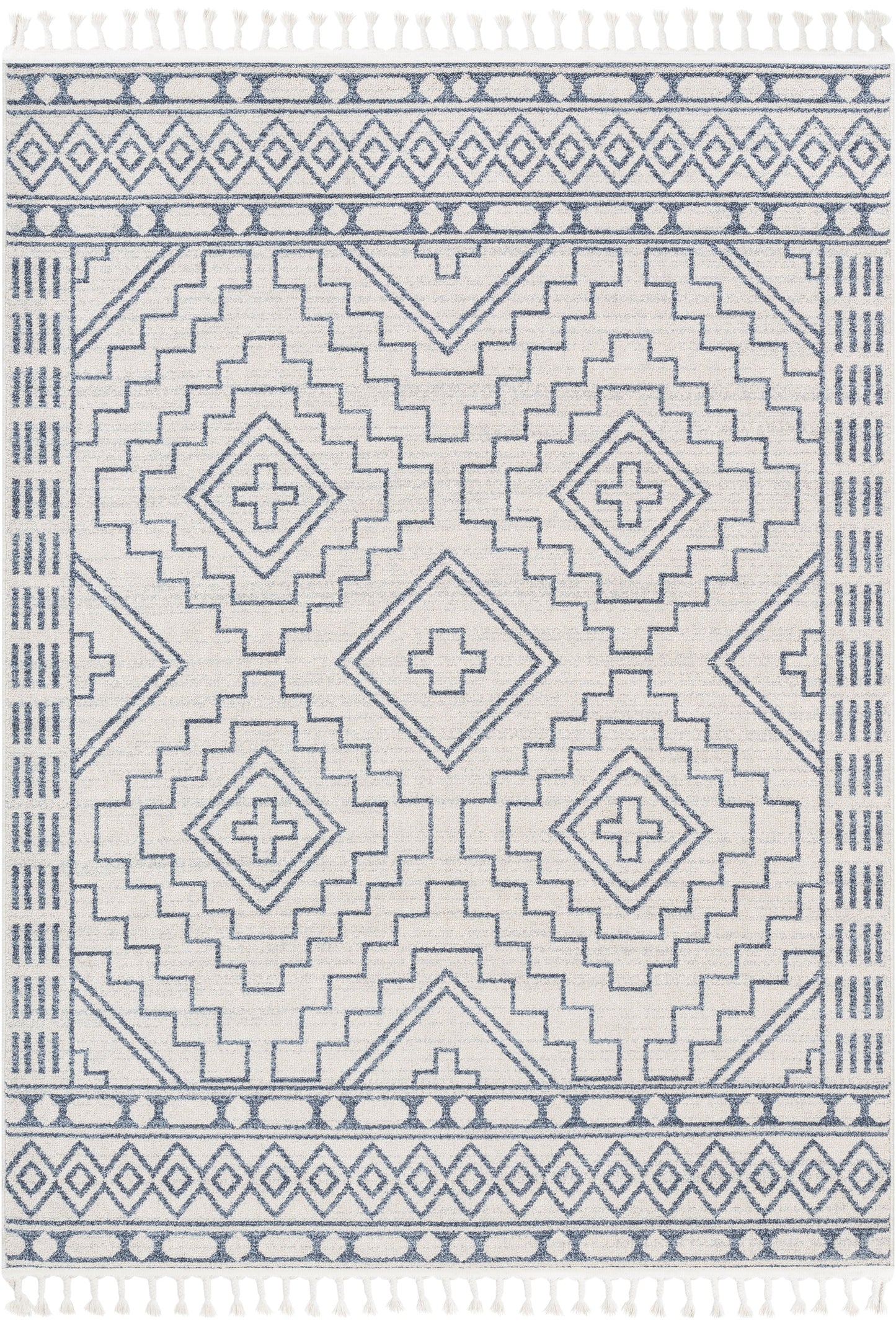 Zafer Tribal Geometric Pattern Light Blue Ivory Kilim-Style Rug