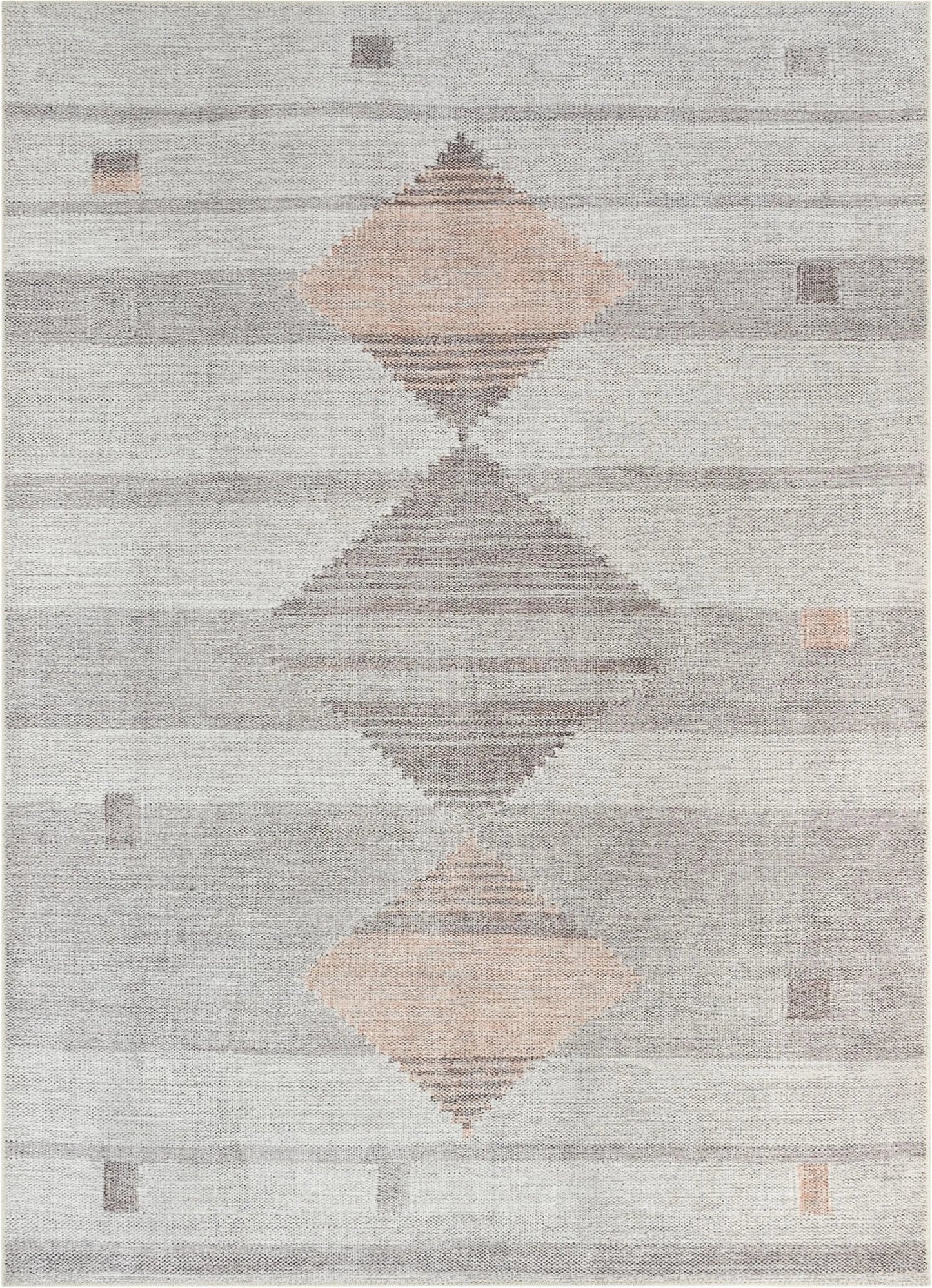 Argonne Machine Washable Vintage Southwestern Diamond Pattern Grey Flat-Weave Distressed Rug