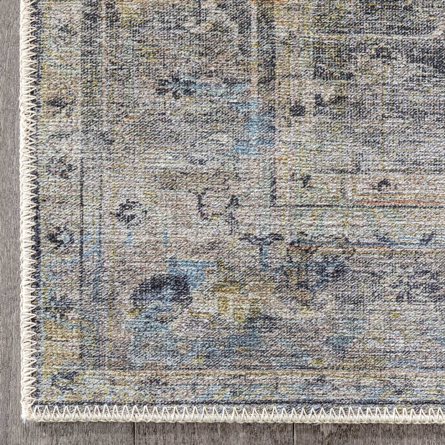 Binita Machine Washable Vintage Medallion Oriental Grey Ivory Flat-Weave Rug