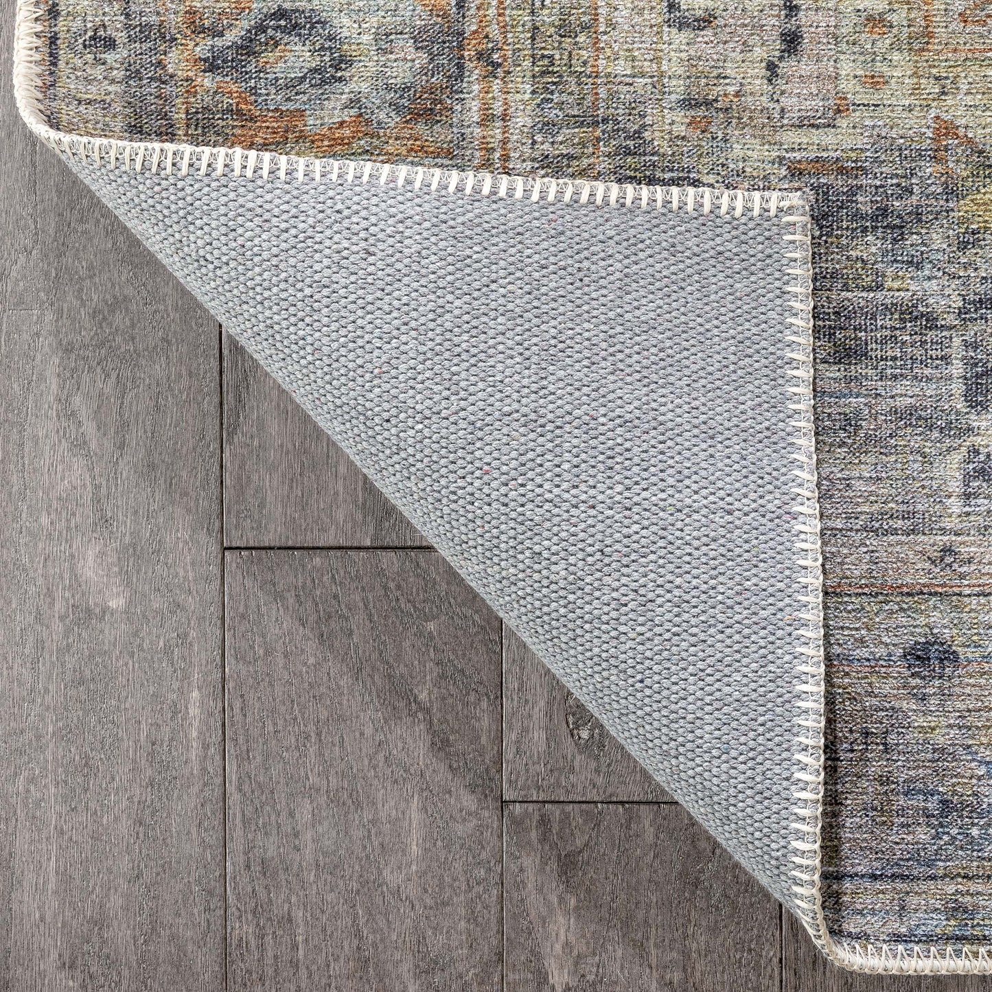Binita Machine Washable Vintage Medallion Oriental Grey Ivory Flat-Weave Rug