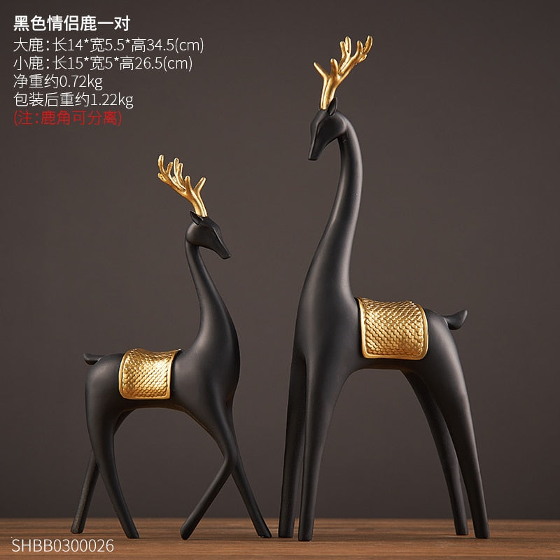 2 Piece - Luxury Golden Horse and ELK Figurines: Resin Animal Sculpture for Elegant Home Decor