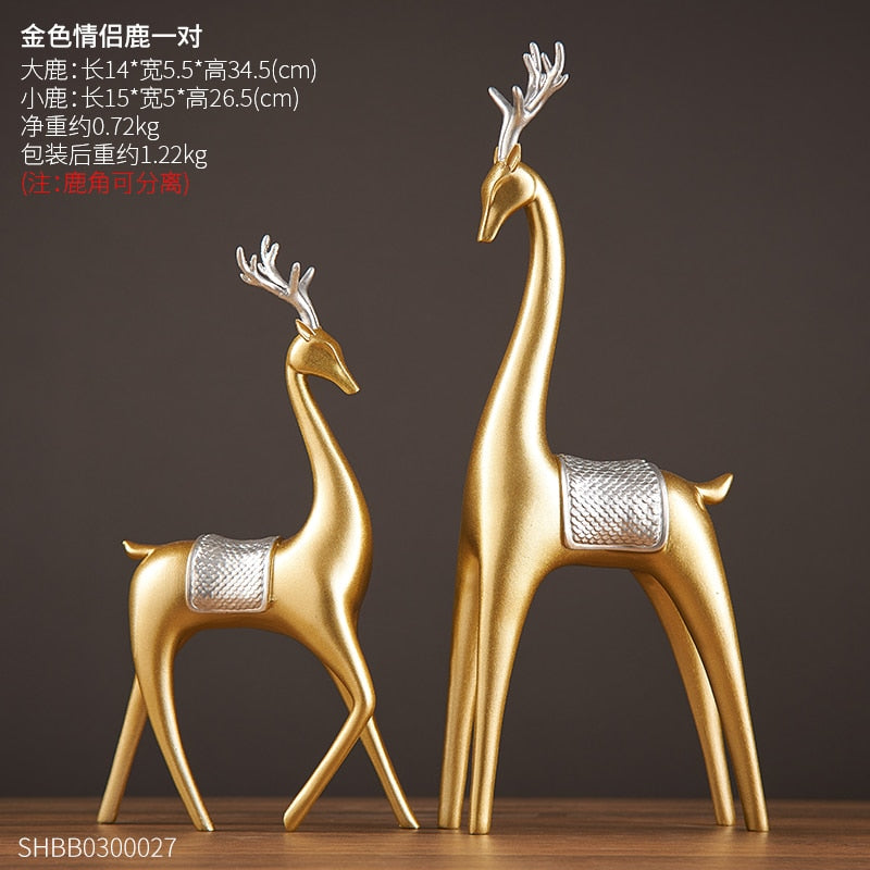 2 Piece - Luxury Golden Horse and ELK Figurines: Resin Animal Sculpture for Elegant Home Decor