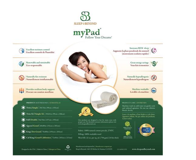 Sleep & Beyond myPad Wool Mattress Pad