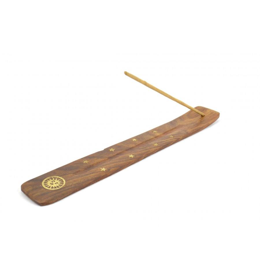 Brass & Mango Wood Incense Holder Sun - yogahubstore