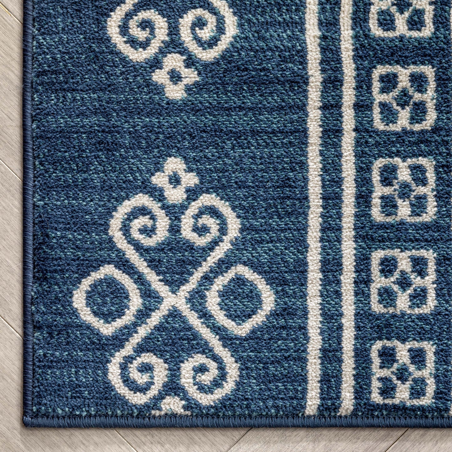 Aberdeen Tribal Diamond Pattern Blue Distressed Rug