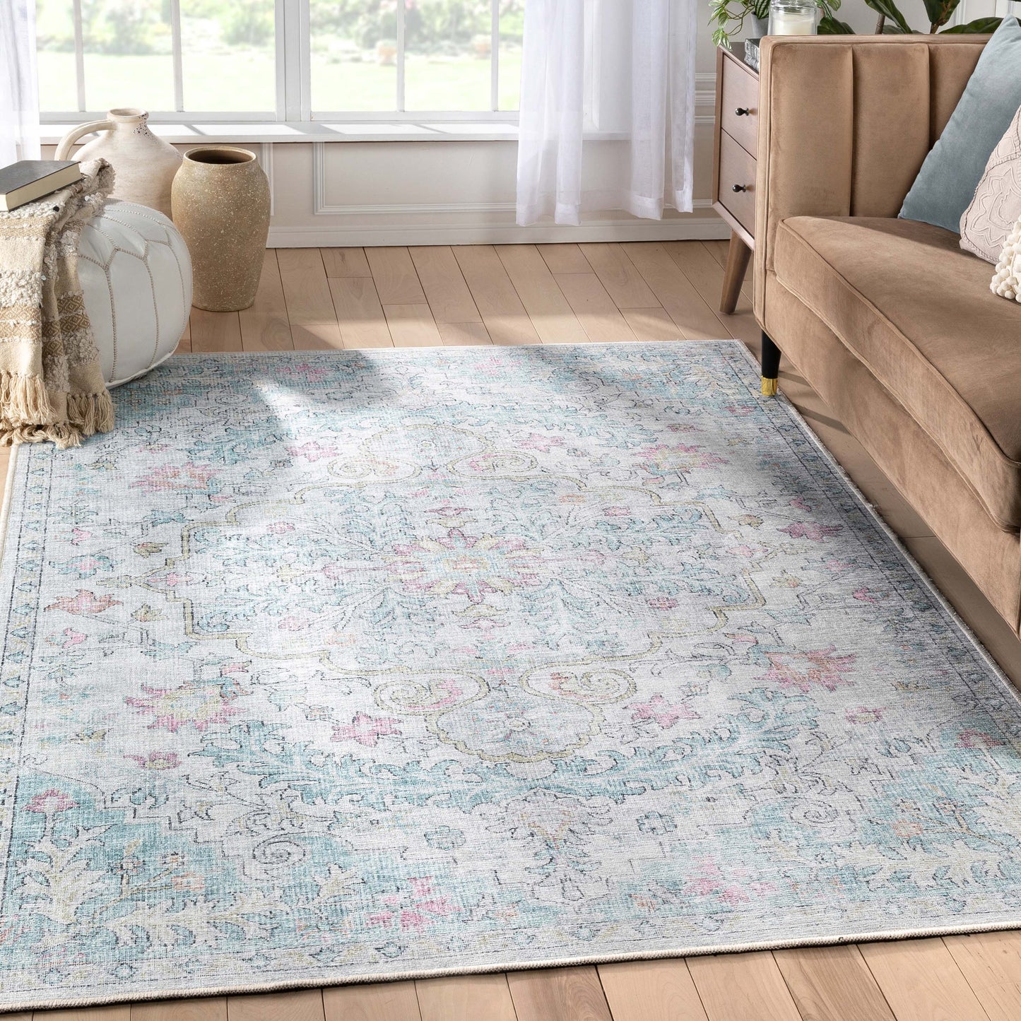 Blythe Vintage Bohemian Medallion Blue Flat-Weave Rug