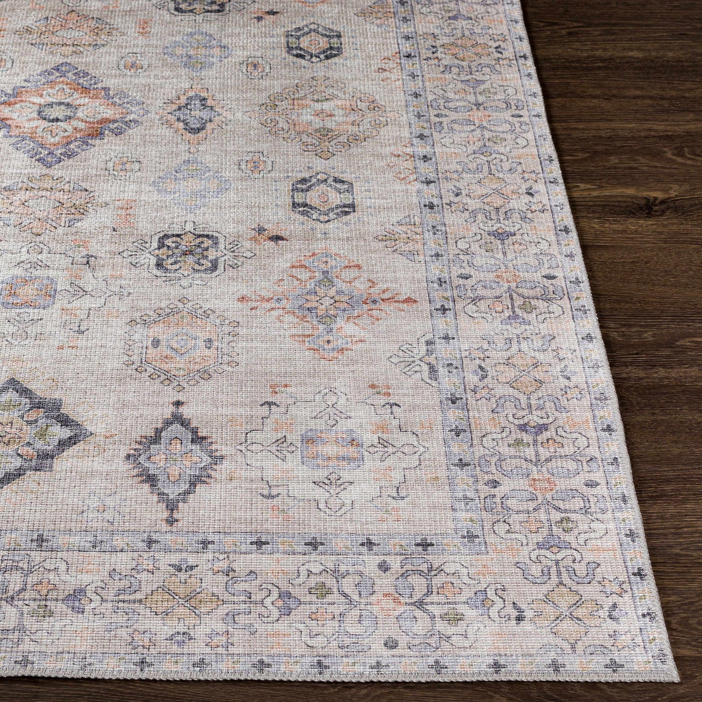 Beige Beckett Vintage Washable Area Rug | Classic Elegance with Modern Convenience