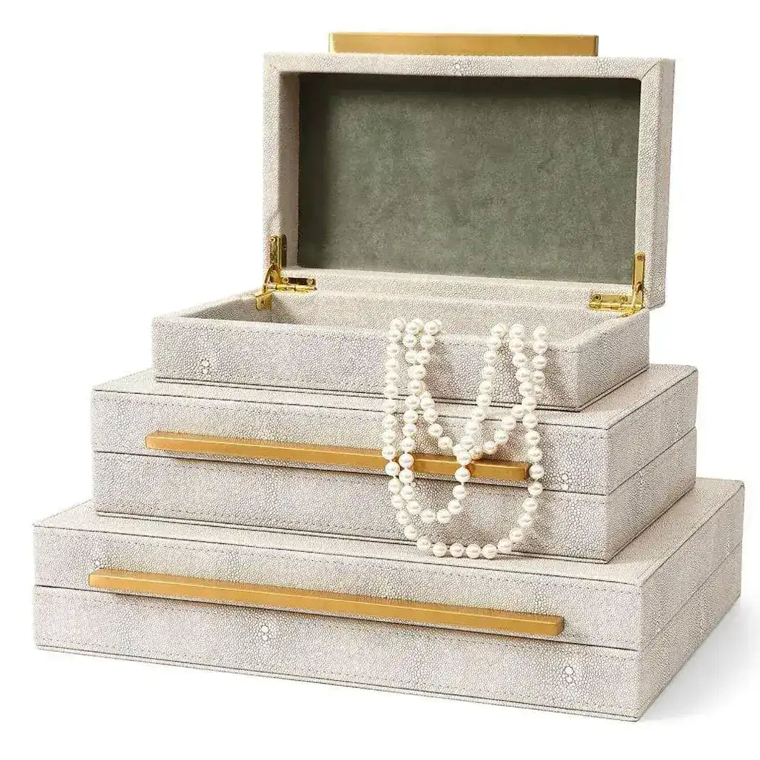 Black Faux Shagreen Leather Storage Boxes - Set of 3 - MAIA HOMES