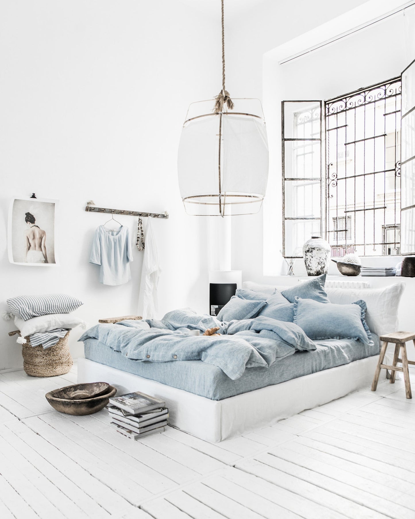 Blue melange linen duvet cover