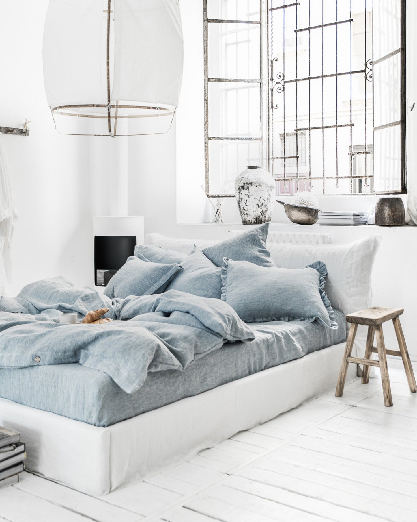 Blue melange linen duvet cover