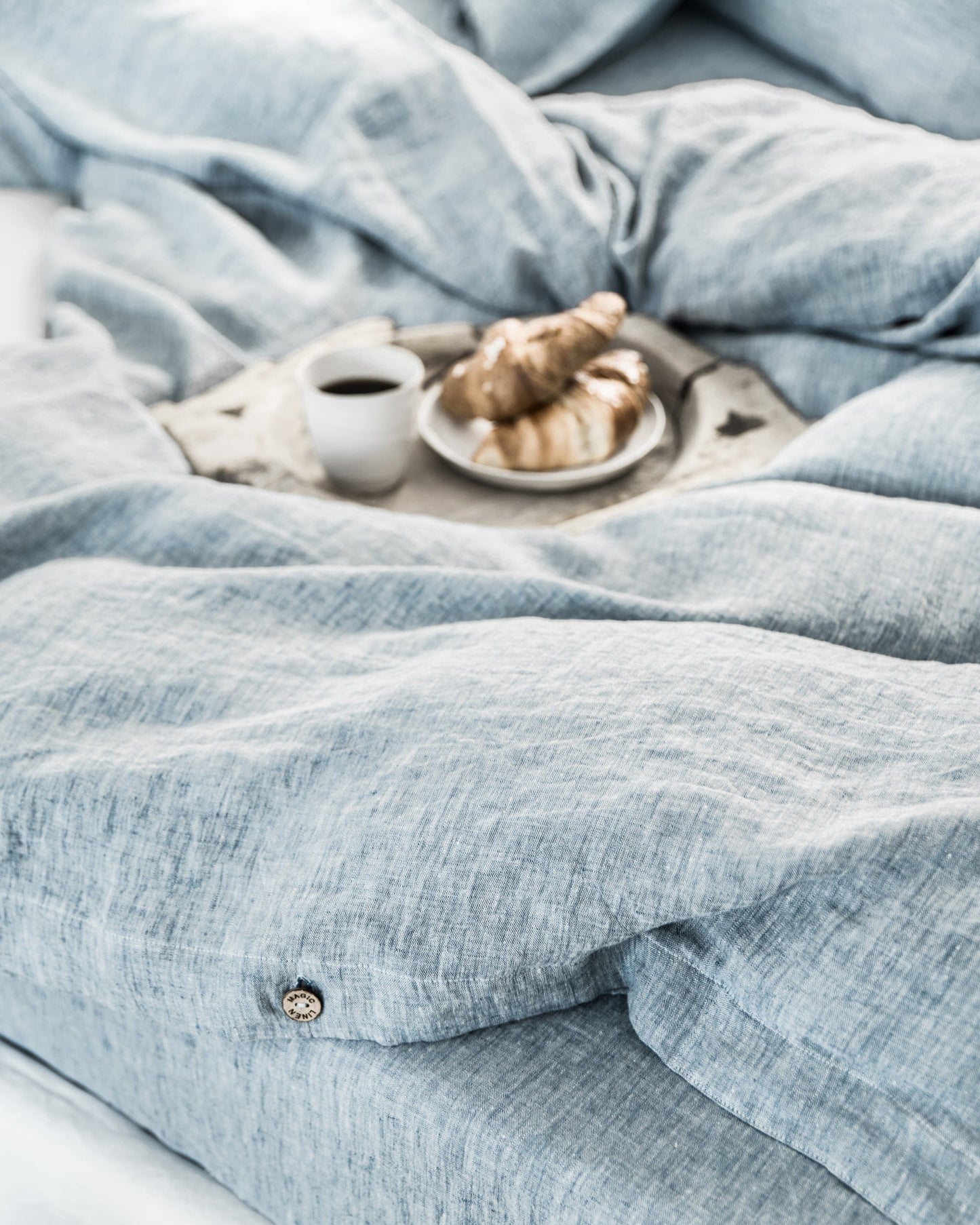 Blue melange linen duvet cover