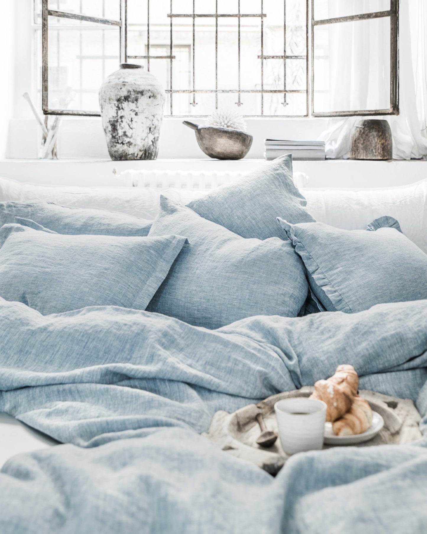 Blue melange linen duvet cover