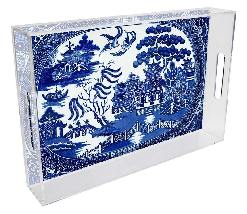 Blue Willow Lucite Tray, Available in Two Different Sizes