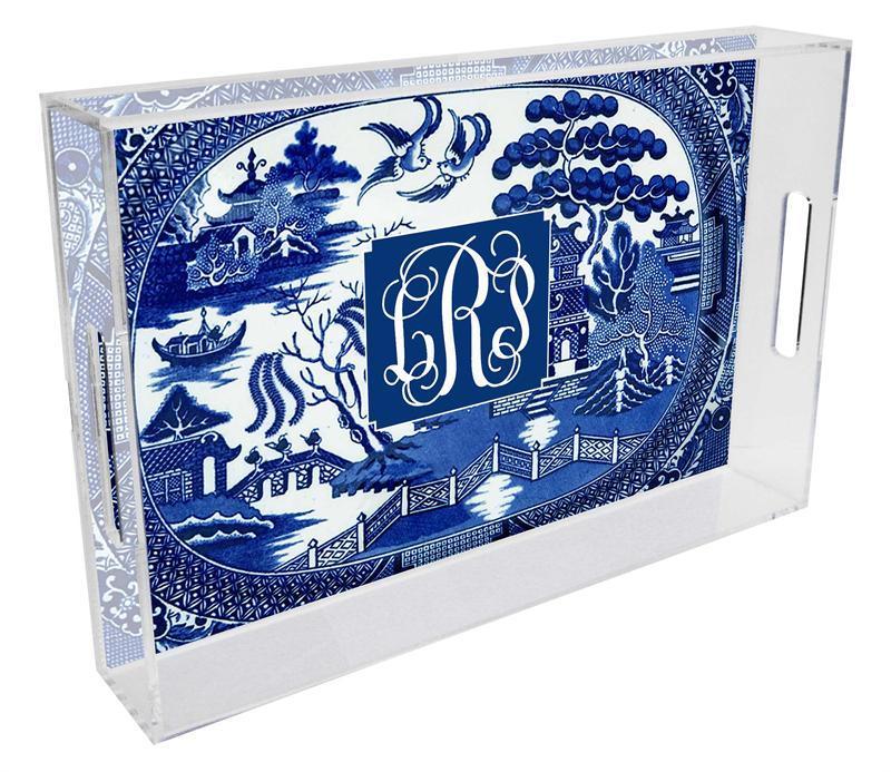 Blue Willow Lucite Tray, Available in Two Different Sizes