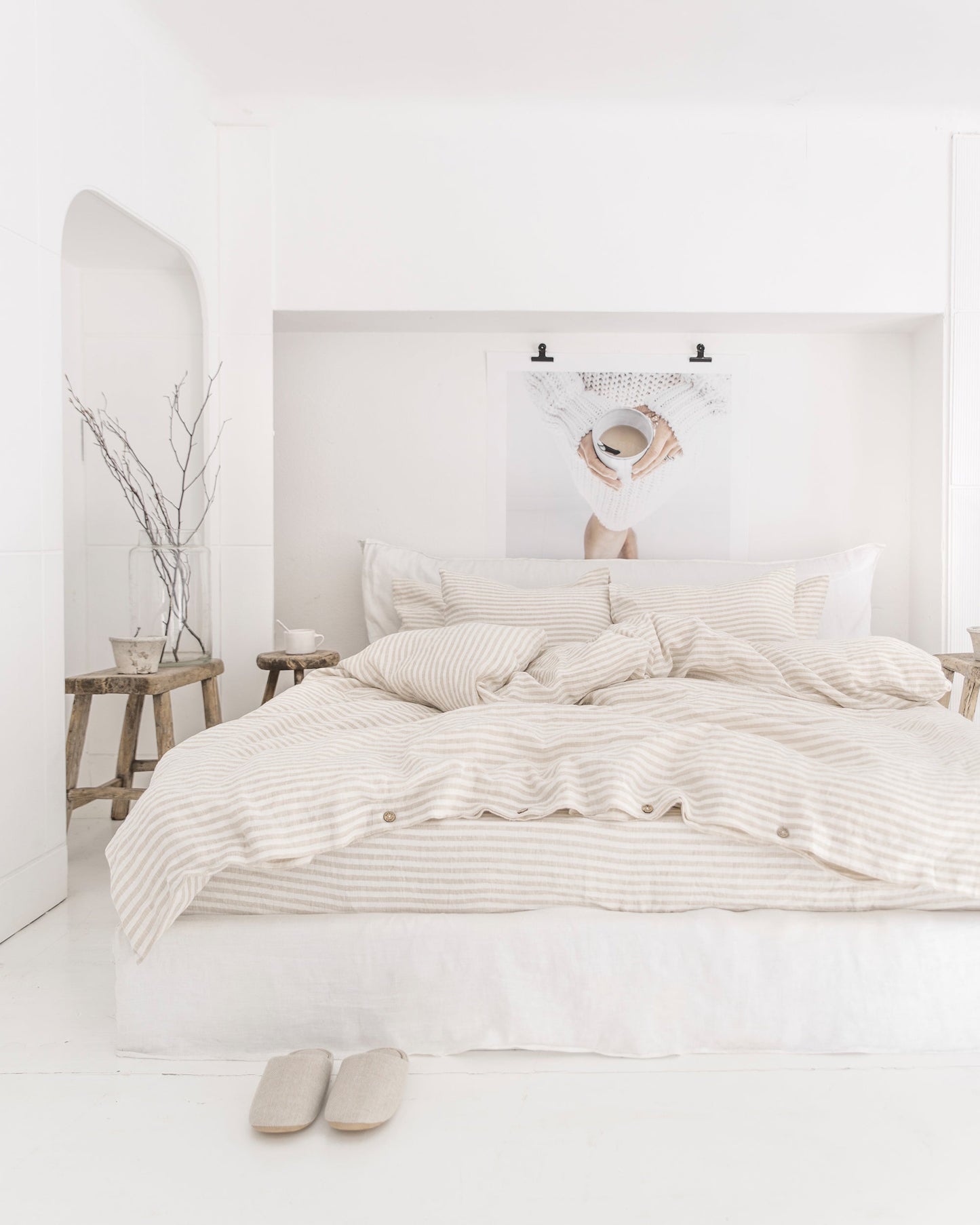 Striped in natural linen duvet cover