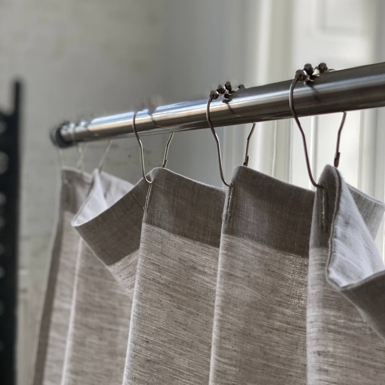 Waterproof Linen Shower Curtain – Simple Linen Bathroom Panel with Waterproof Lining – Custom Color: Gray, White, Black – 80", 90", and 96" Height