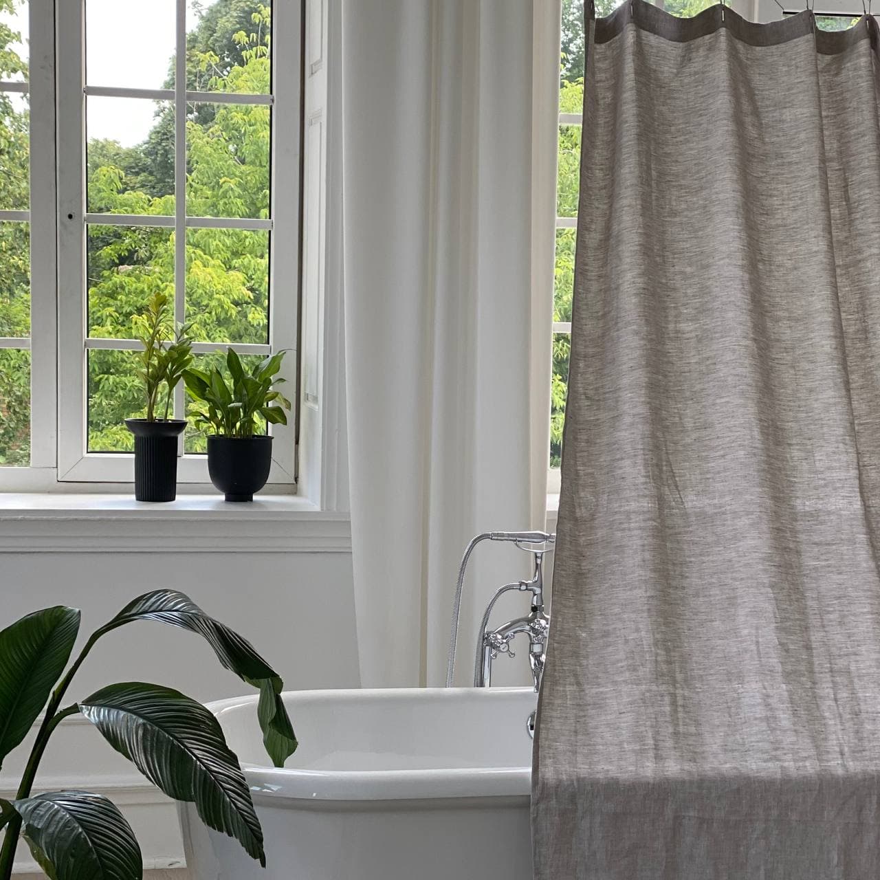 Waterproof Linen Shower Curtain – Simple Linen Bathroom Panel with Waterproof Lining – Custom Color: Gray, White, Black – 80", 90", and 96" Height