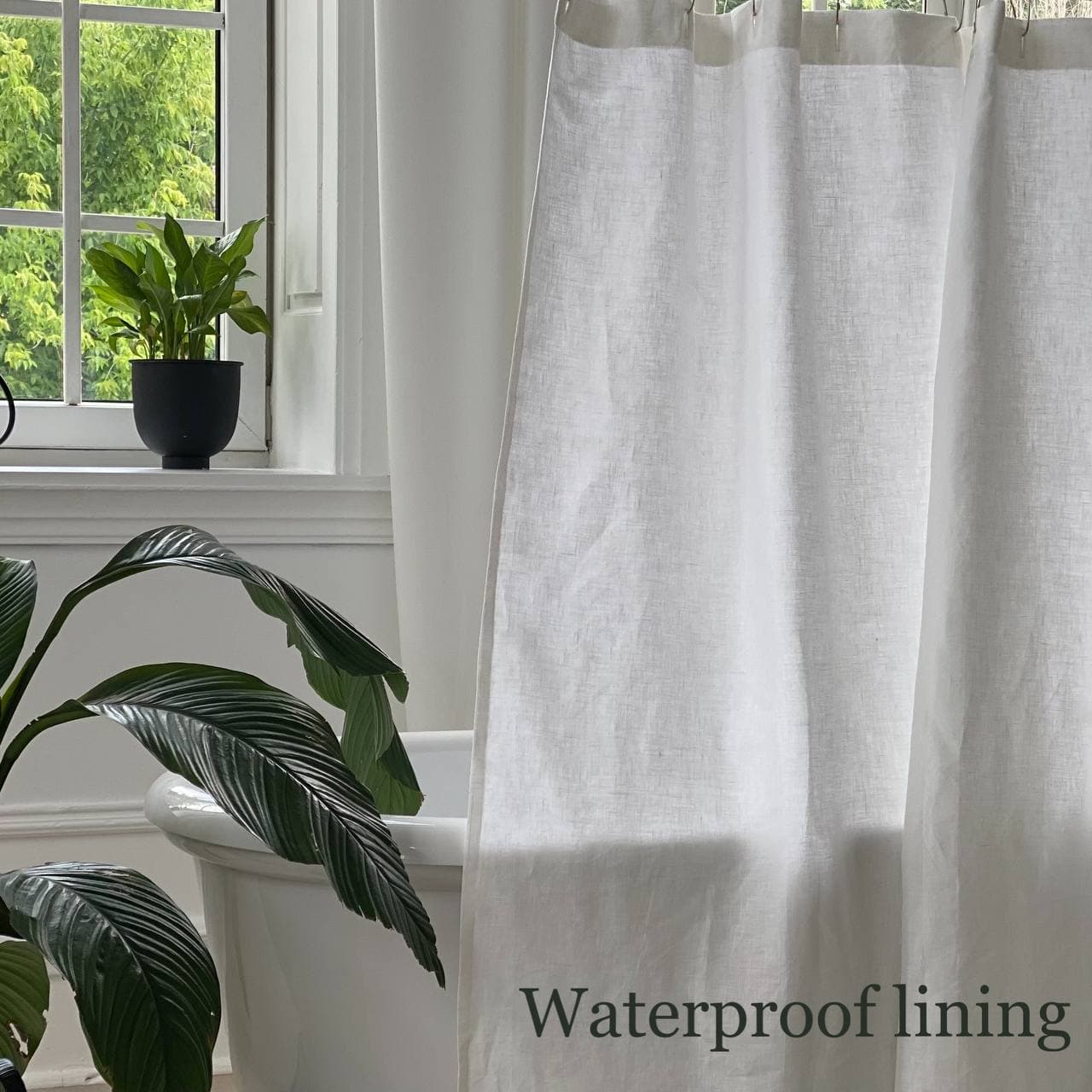 Waterproof Linen Shower Curtain – Simple Linen Bathroom Panel with Waterproof Lining – Custom Color: Gray, White, Black – 80", 90", and 96" Height