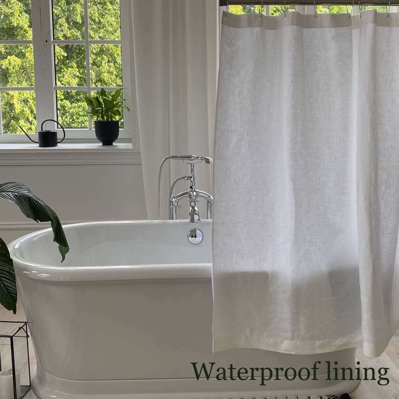 Waterproof Linen Shower Curtain – Simple Linen Bathroom Panel with Waterproof Lining – Custom Color: Gray, White, Black – 80", 90", and 96" Height