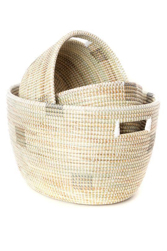 Set of Three Silver and White Block Print African Nesting Baskets