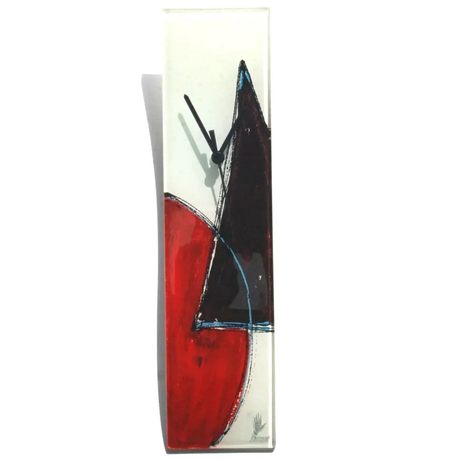 Wall Clock Glass Red-White-Black